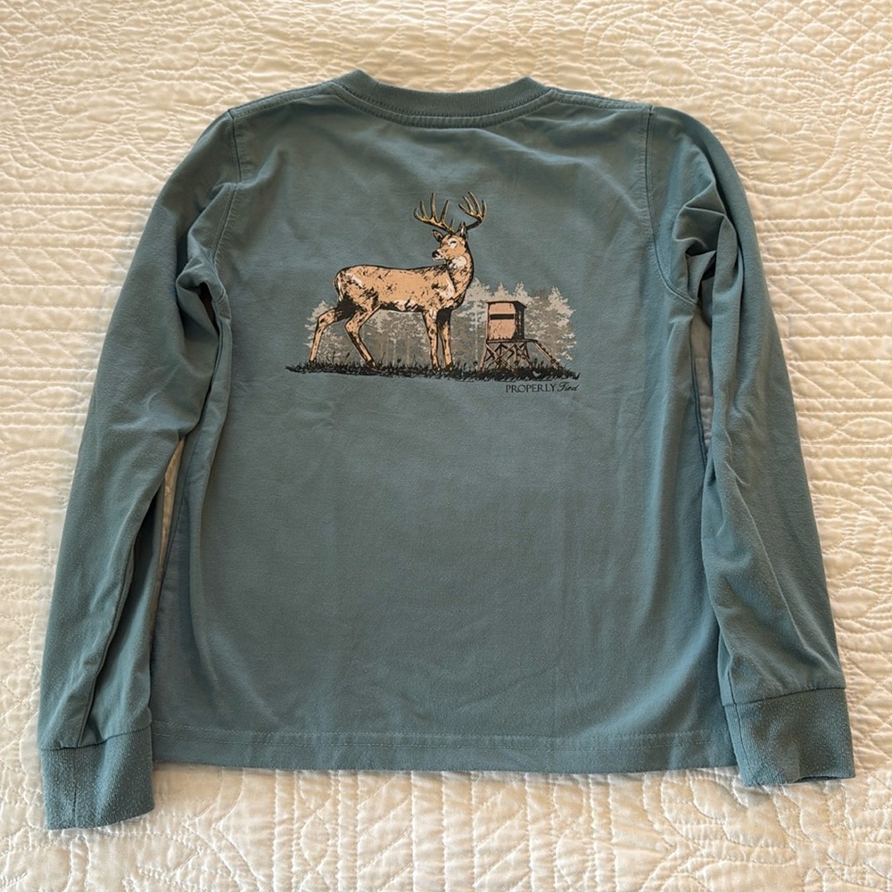 PROPERLY Tied Kids Long Sleeve Deer Graphic Tee - Dusty Blue